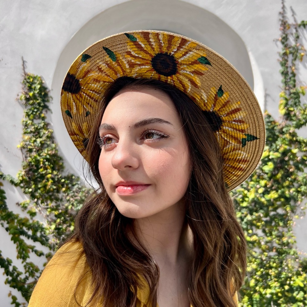 Hand painted women’s sun hat with sunflowers